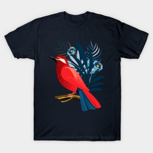 Red Bird and exotic flowers Christmas Vintage decorative Holiday tropical floral pattern, Boho style Holiday New Year Decoration, birthday gifts and presents T-Shirt